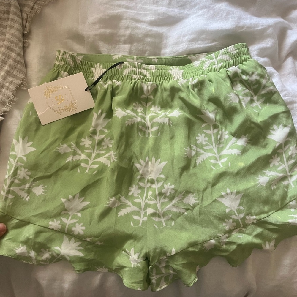 Sarah Alexis Nicole satin green shorts. never worn originally $245